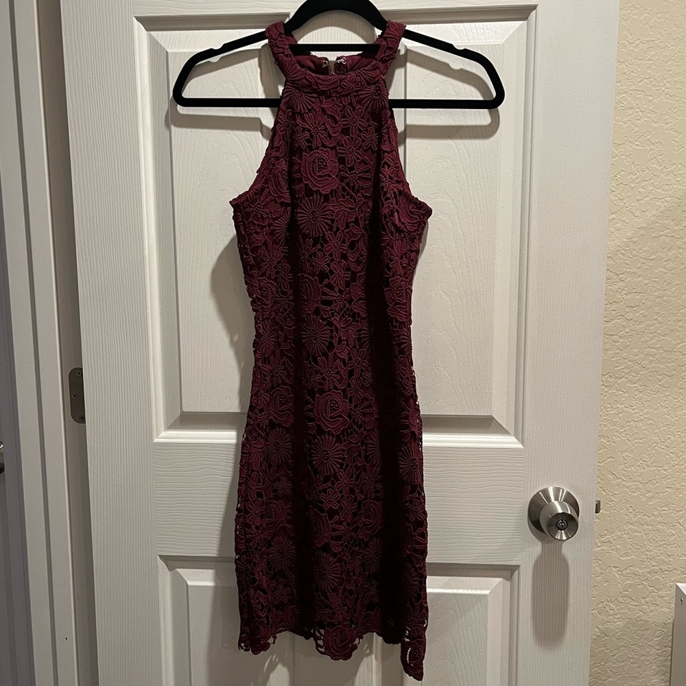 LULUS love poem burgundy lace mini dress